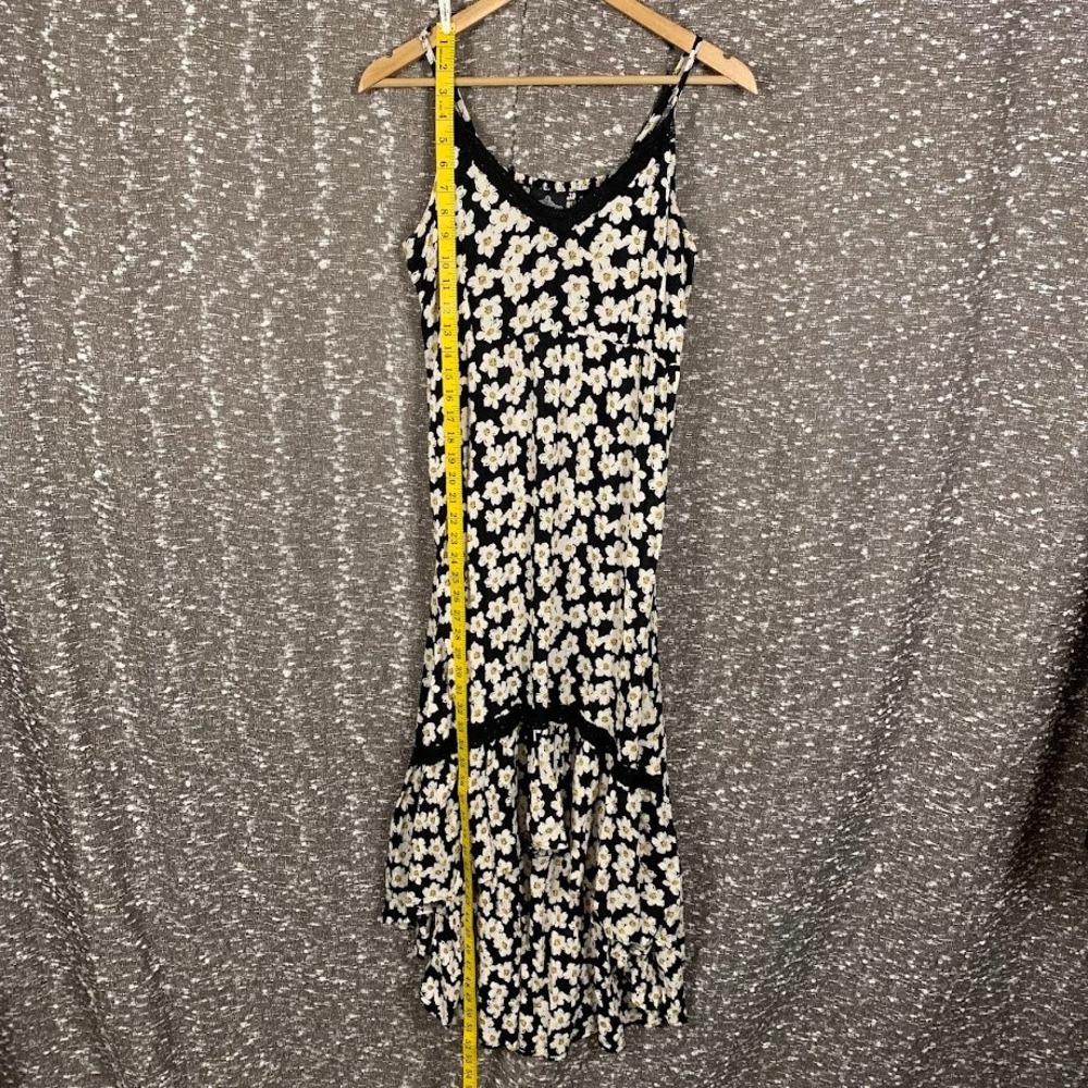 Angie Black Floral Lace Trim High Low Ruffle Hem Maxi Dress Boho Women's Small - Picture 9 of 10
